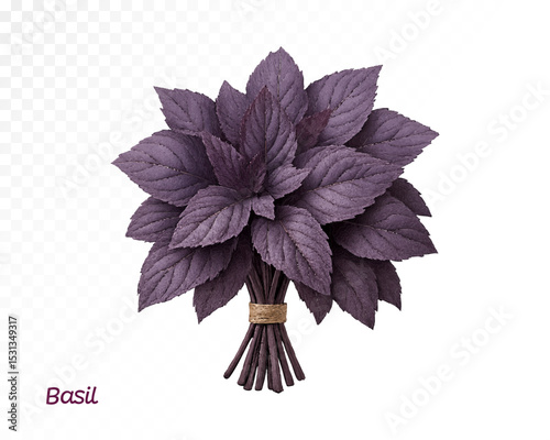 Watercolor dark purple basil bouquet with realistic shading, perfect for food packaging, botanical art and herbal products. Vector illustration