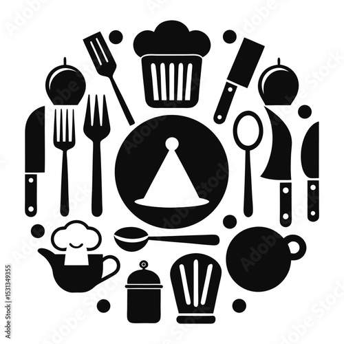 Modern Culinary Equipment Icons – Black and White 