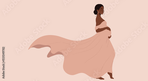 Elegant vector illustration of dancing pregnant woman to promote motherhood and health