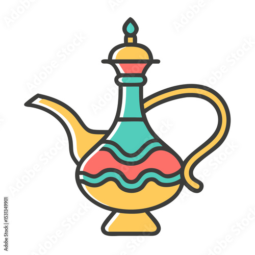 Ornate Decorative Pitcher Colorful Vintage Style Teapot Illustration