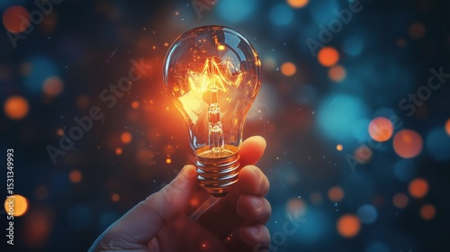 Abstract hand holding glowing lightbulb, conceptual innovation
