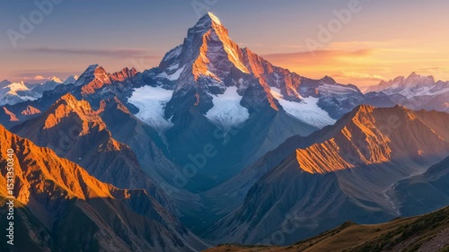Breathtaking Panoramic View of Majestic Mountain Ranges in the Andes During Golden Hour