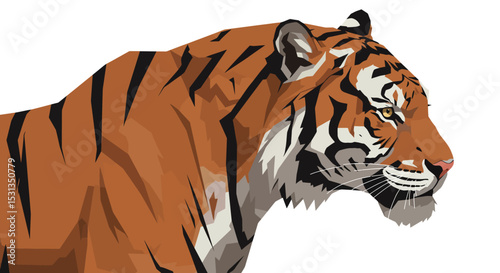 Majestic Tiger Illustration Powerful Stripes, Intense Gaze, Wildlife Art, Profile View