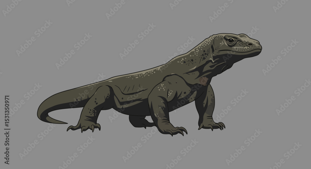 Obraz premium Majestic Komodo Dragon Powerful Reptile Illustration, Indonesian Lizard Artwork, Detailed Creature Design
