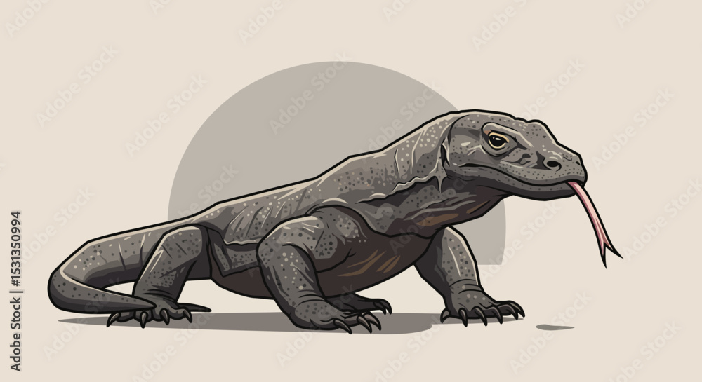 Obraz premium Illustration of a Komodo Dragon in a Minimalist Style, Nature Setting, Wildlife Art