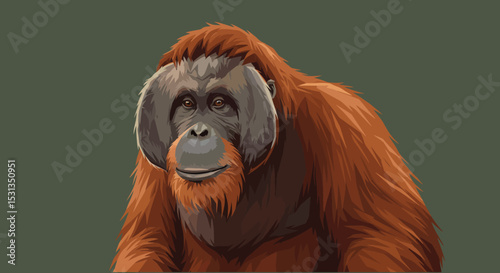 Majestic Orangutan Portrait A Stunning Illustration of Bornean Orangutan in its Natural Habitat