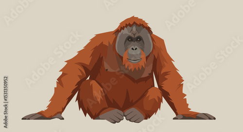 Action-Pose Illustration of an Orangutan in a Minimalist Style, Wildlife Art, Digital Creation, Vibrant Environment