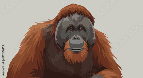 Majestic Orangutan A Striking Vector Illustration of this Intelligent Ape, Showcasing its Powerful Presence and Unique Features