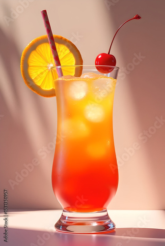 Tropical Sunrise Mocktail with Orange and Cherry – Refreshing Summer Drink Recipe photo
