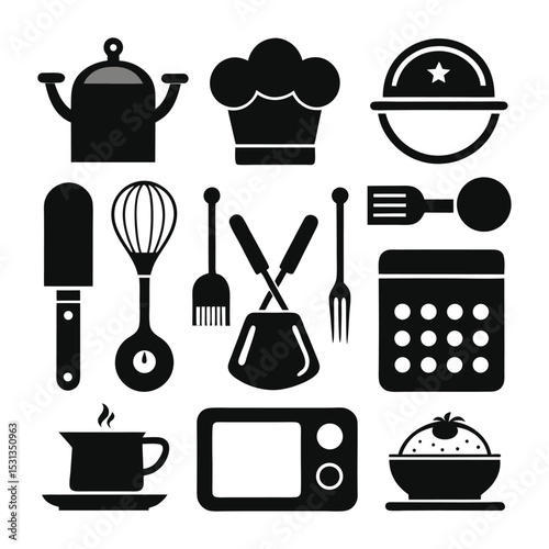 Vector Kitchen Utensils and Tools Silhouettes – Chef and Cooking Concept