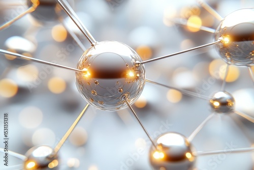 Abstract metallic spheres interconnected by lines.