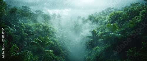 Rainforest aerial view lush greenery photo
