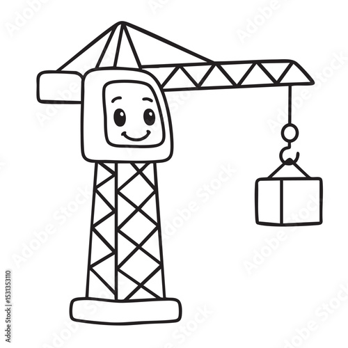 Simple coloring page for kids aged 1–3: a smiling crane with big eyes and friendly expression. Bold lines, easy to color, perfect for toddlers.