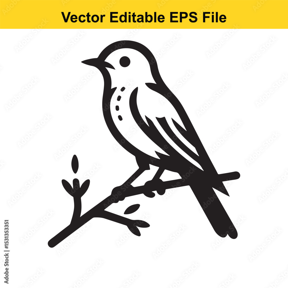 Obraz premium A simple black and white vector illustration of a bird perched on a branch