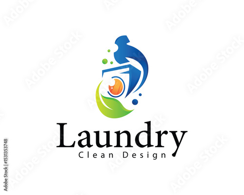 laundry logo creative deign concept leave nature clean wash clothes