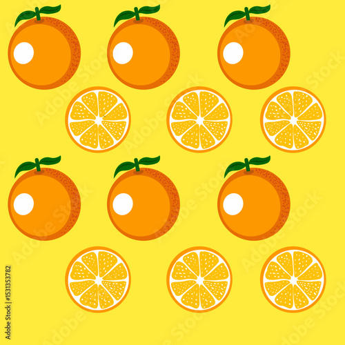 orange fruit vector illustration, seamless pattern with lemons, illustration of  Orange fruit, half and slices orange fruit for clipping path.