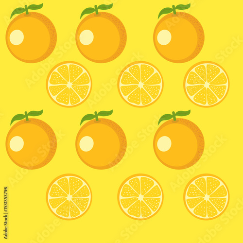 orange fruit vector illustration, seamless pattern with lemons, illustration of  Orange fruit, half and slices orange fruit for clipping path.