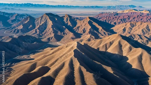 Aerial View of Stunning Desert Mountains in California's Remotely Barren Landscape