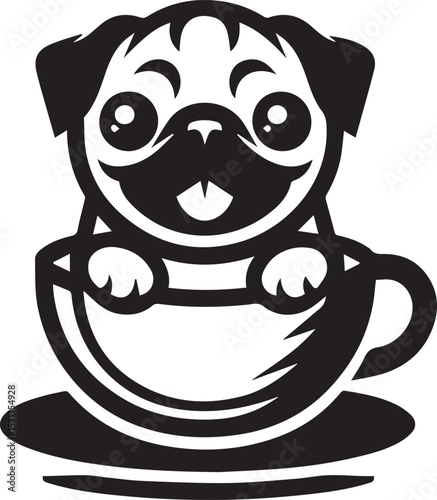 Adorable Pug Puppy nestled inside a Teacup charming vector graphic design perfect for mugs stickers and pet lovers