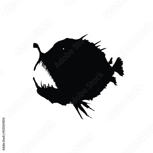 Black Silhouette of a Deep Sea Anglerfish deep sea fish