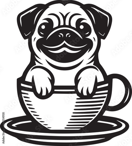 Adorable Pug Puppy nestled inside a Teacup charming vector graphic design perfect for mugs stickers and pet lovers