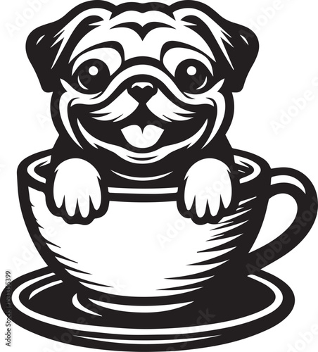 Adorable Pug Puppy nestled inside a Teacup charming vector graphic design perfect for mugs stickers and pet lovers