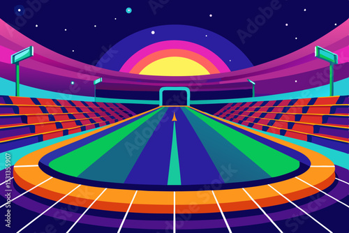 Abstract stadium night scene with colorful track