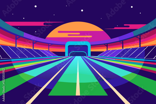Futuristic stadium night scene colorful abstract