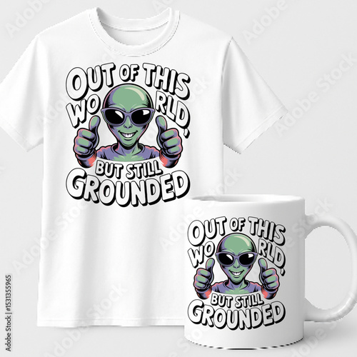Alien thumbs up on a tshirt and mug