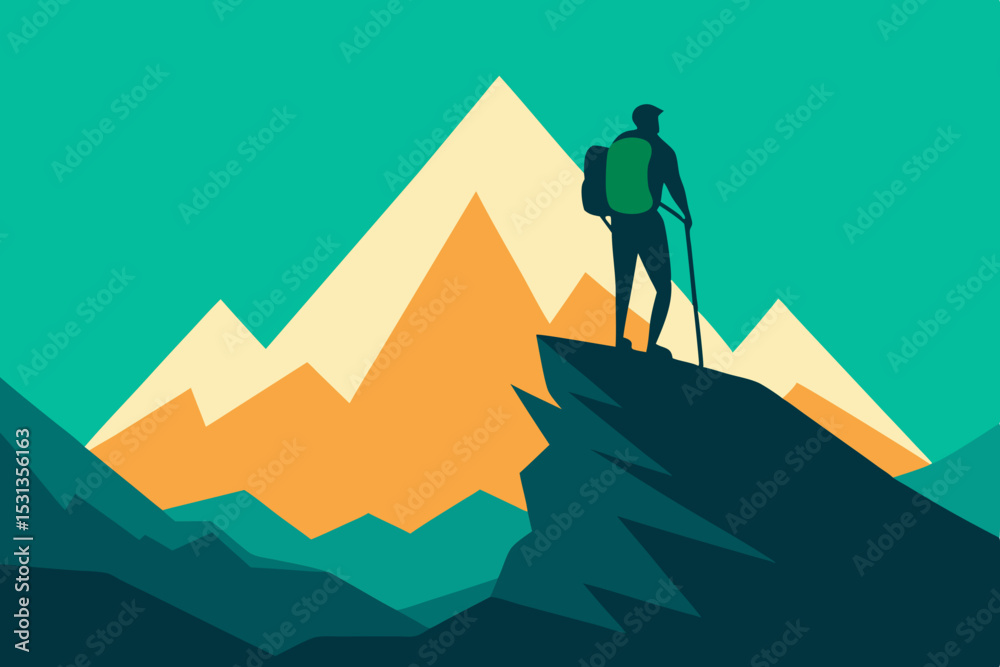 custom made wallpaper toronto digitalHiker on mountain peak with backpack and trekking pole