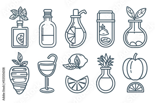 Collection monochrome simple oils and aromatherapy line icon vector illustration. Set spa salon body skin care relaxation candles, towels, incense natural ingredient isolated. Massage wellness resting