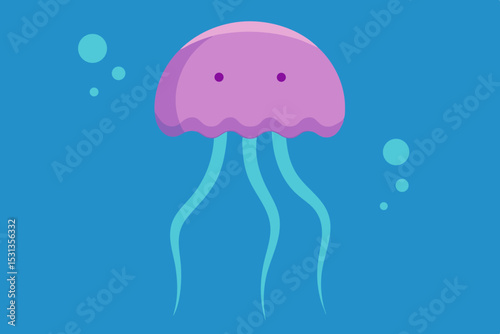 Cute purple jellyfish cartoon illustration