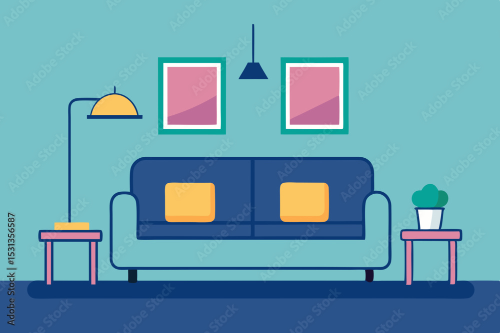 Fototapeta premium Modern living room interior design illustration