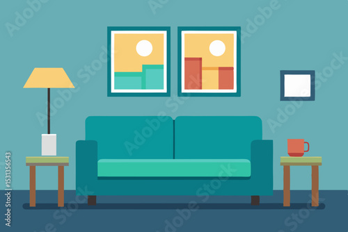 Modern teal sofa living room interior design