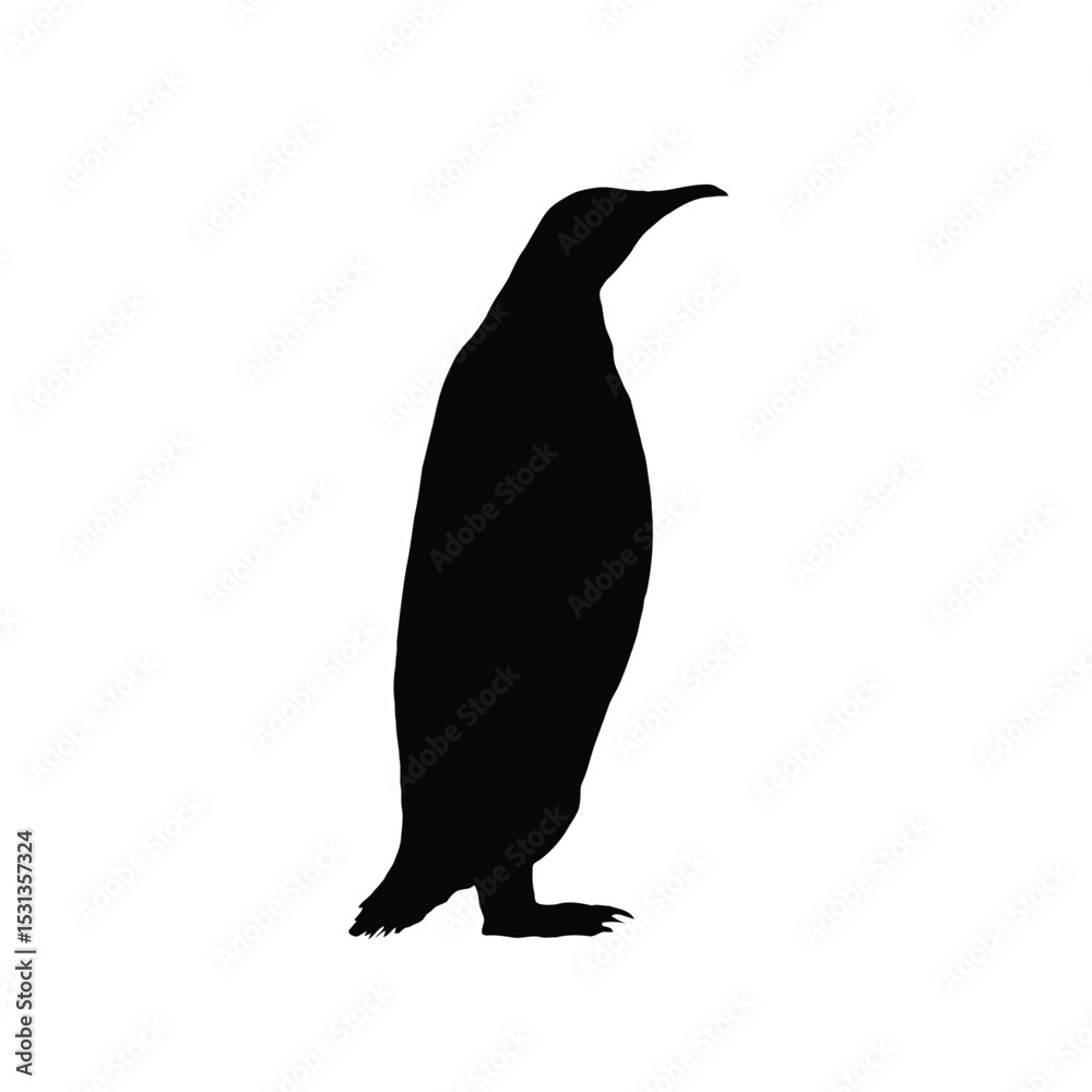 Naklejka premium Black Silhouette of a Penguin Standing white background