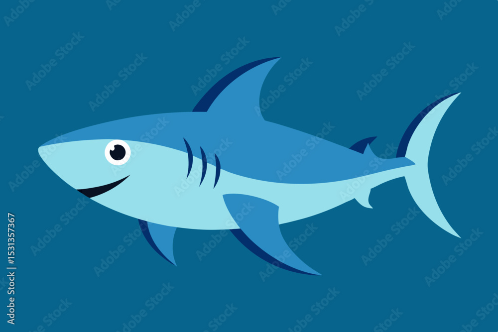 Fototapeta premium Friendly cartoon shark in blue ocean
