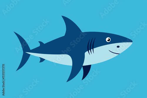 Cartoon happy shark swimming in blue ocean