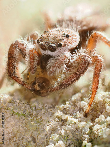A Focus Stacked Close-up Backlit Image of a Tan Jumping Spider With It's Prey of a Common House Spider