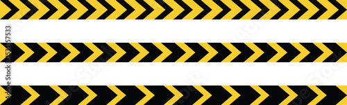 Construction warning caution border sign. Warning tape with yellow and black stripes. Caution tape set of yellow warning ribbons. Danger caution seamless tapes set