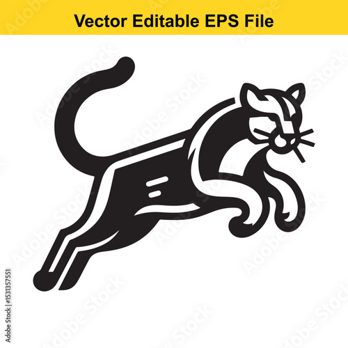 Vector illustration of a leaping panther, black and white, stylized design for logo or mascot