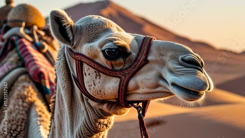 Close-Up of a Camel in the Saudi Desert at Sunset