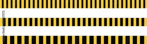 Construction warning caution border sign. Warning tape with yellow and black stripes. Caution tape set of yellow warning ribbons. Danger caution seamless tapes set