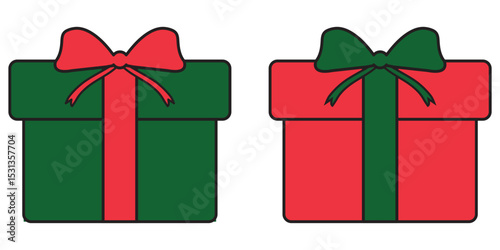 Gift box icon design surprise symbol for Christmas or new year celebrations. Two colorful cute gift box icon representing a present or holiday surprise with a bow.