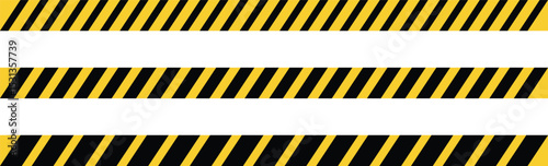 Construction warning caution border sign. Warning tape with yellow and black stripes. Caution tape set of yellow warning ribbons. Danger caution seamless tapes set