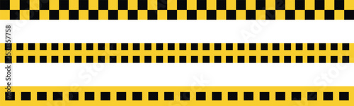 Construction warning caution border sign. Warning tape with yellow and black stripes. Caution tape set of yellow warning ribbons. Danger caution seamless tapes set