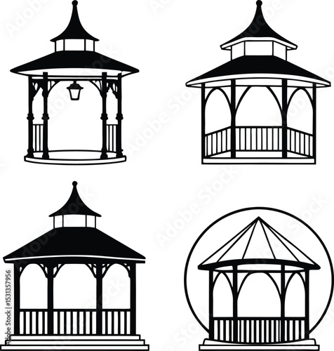 Elegant Gazebo Set Of Silhouette Vector ,set of vector icons