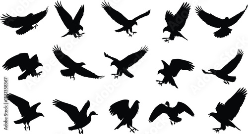 A collection of black and white graph icons showing different types of growth and decline patterns