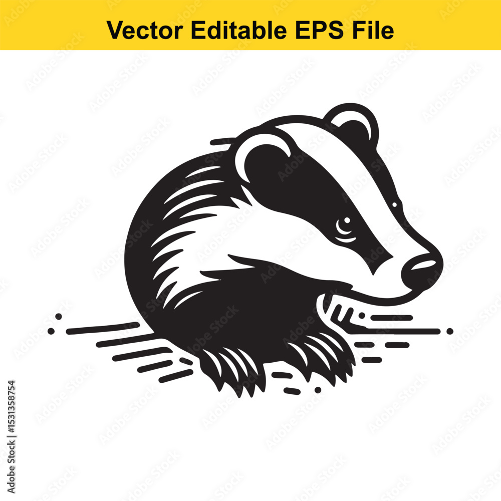 Obraz premium A charming black and white illustration of a badger, perfect for nature-themed designs.