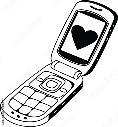 Flip Phone Love Silhouette Vector ,mobile phone icon