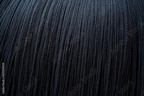Close-up view of dark navy blue fabric with parallel, tightly woven threads